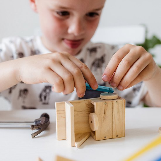 Totum Carpenter King junior Timmerset met hout en hamer - educatief constructie speelgoed bouwset - leren timmeren jongens en meisjes junior