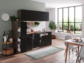 Goedkope keuken 225  cm - complete keuken met apparatuur Oliver  - Donker eiken/Zwart   - keramische kookplaat - vaatwasser     - magnetron  - spoelbak