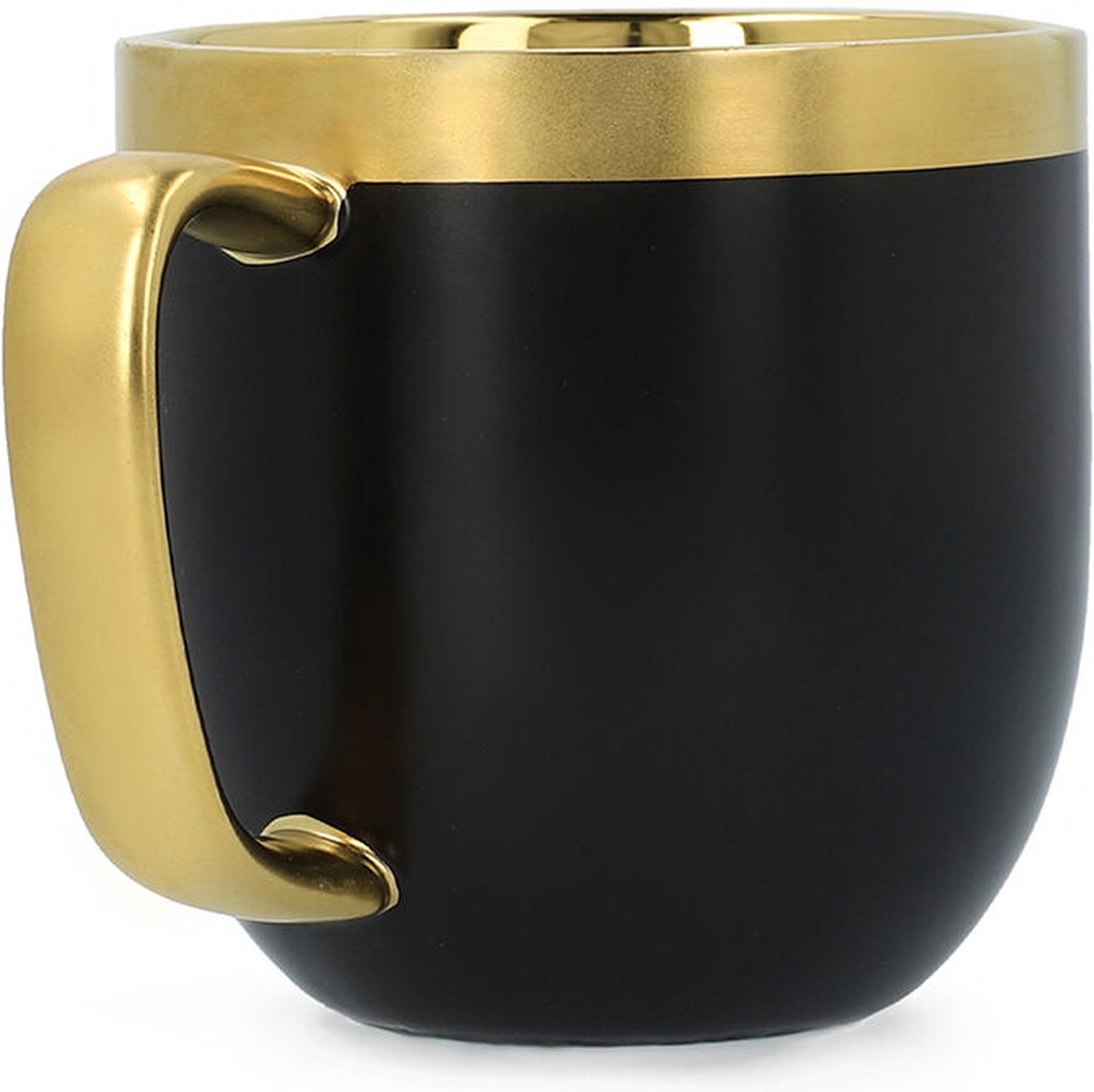 HOMLA Zintuiglijke Kop + Lepel met Gouden Decoratie - Mok Theekop Koffiemok 0,28 L Porselein Verguld Handgeschilderd Zwart & Goud