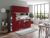 Goedkope keuken 225  cm - complete keuken met apparatuur Oliver  - Donker eiken/Rood   - keramische kookplaat - vaatwasser     - magnetron  - spoelbak