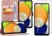 Hoesje geschikt voor Samsung A03 - Book Case Leer Wallet Cover Portemonnee Pasjeshouder Hoes Roségoud - Tempered Glass Screenprotector