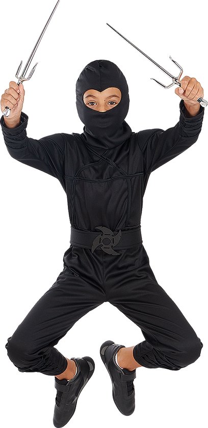 FUNIDELIA Black Ninja Kostuum voor Jongens - Maat: 122 - 134 cm - Zwart