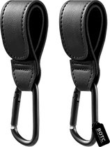 BOTC Kinderwagen tassenhaakjes - Haakjes voor tassen - Set van 2 - Leather - Extra stevig - Buggy haakjes - Zwart