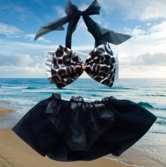 Maat 68 Bikini zwemkleding grijs tijgerprint strik badkleding baby en kind dierenprint met tule zwem kleding leopard - Merkloos