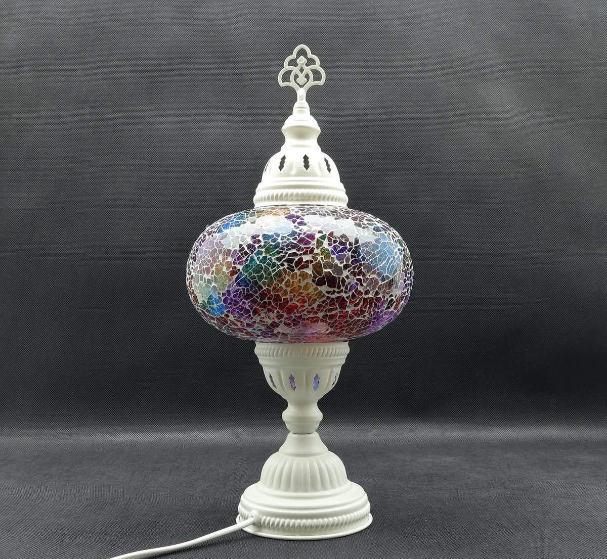 Turkse Lamp - Wit Mozaïek Lamp - Tafellamp - Marokkaanse Lamp - Oosterse Lamp - Recht Hoog model - bol diameter Ø 19 cm - Hoogte 44 cm - Authentiek - Handmade - Kleurrijk -