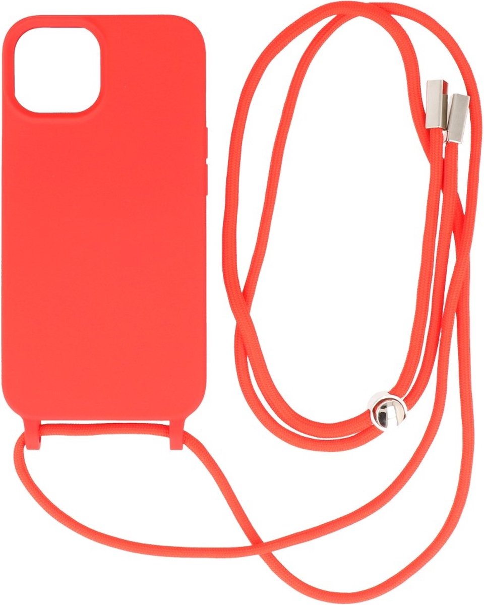 Hoesje met Koord 2.5mm Dikke Back Cover Kleur Rood geschikt voor Iphone 14 Plus