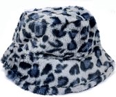Bucket Hat - Fluffy - Dierenprint - One Size - Blauw