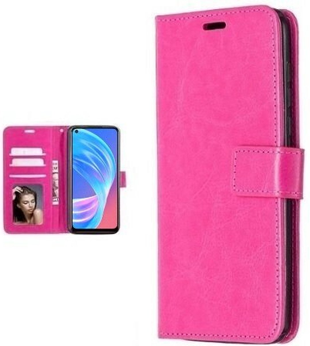 Oppo A72 Hoesje Met Pasjeshouder Bookcase Roze