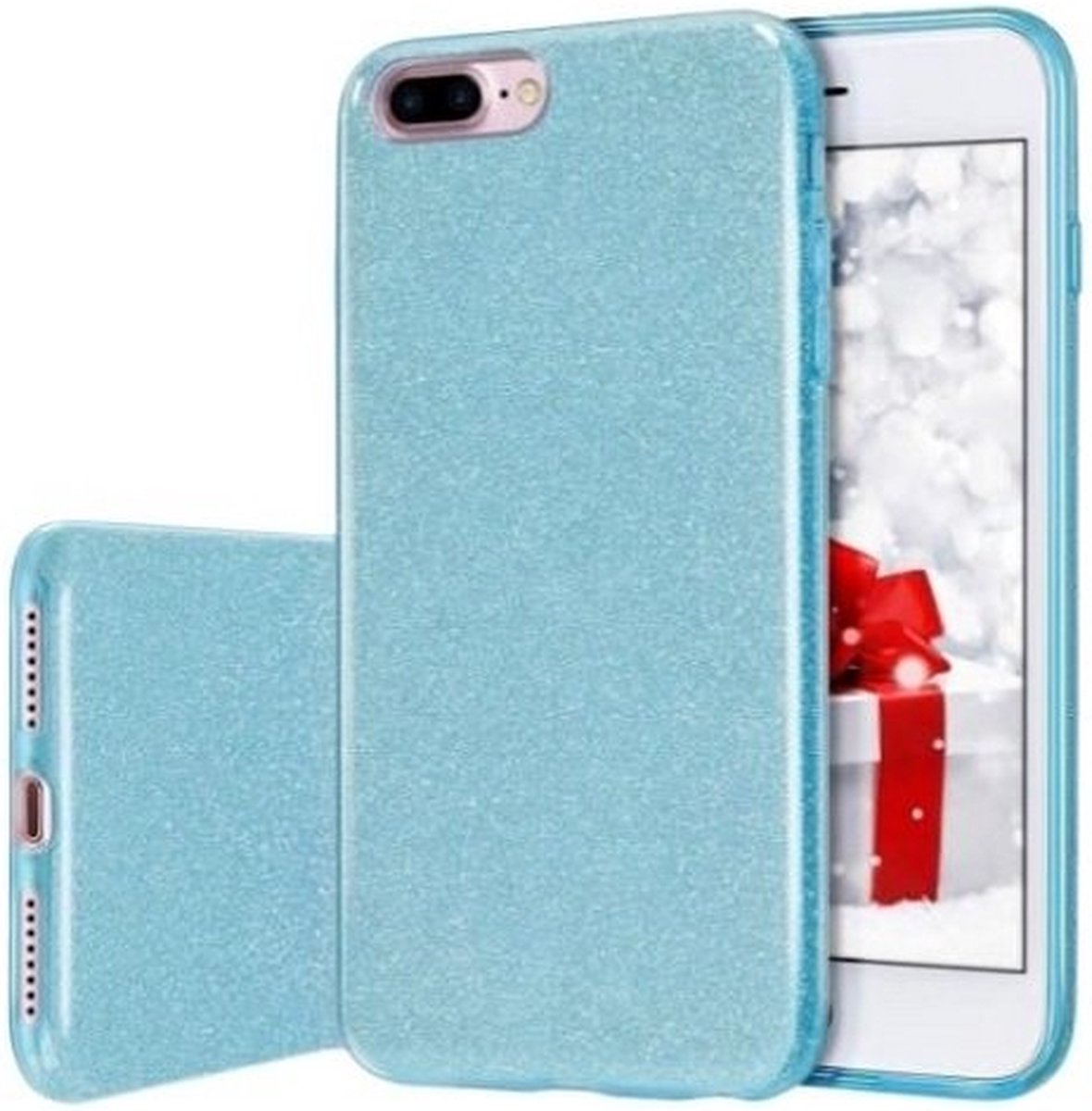 iPhone 7 Plus Siliconen Glitter Hoesje Blauw