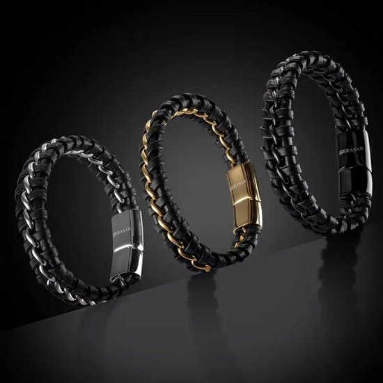 SERASAR - Bracelet cuir "Joy" - noir - 17 cm - bracelet cuir homme - bracelet  cuir... | bol.com