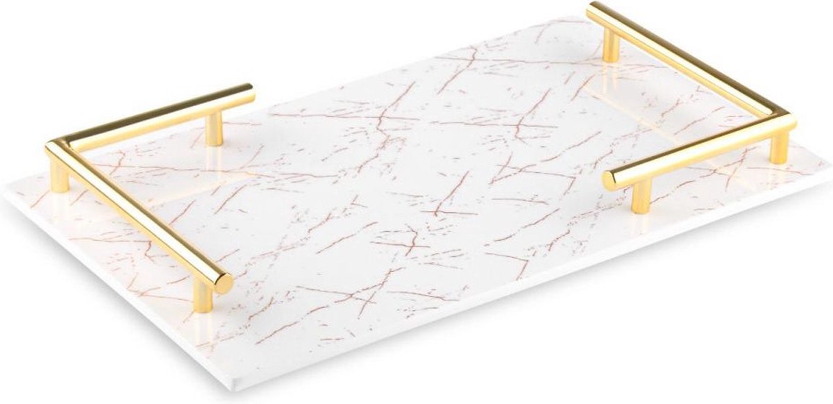 Melamine plateau - dienblad Marmer look wit goud 40x24cm