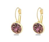 Oorbellen dames | goudkleurige dames oorbellen | oorhangers | donker roze stenen | glitter oorbellen | cadeau voor vrouw | kerst | kerstcadeau voor vrouw