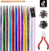 SHOPFINO Glitter Hair Extensions - Hair Tinsel Kit - Haar Extentions - Hittebestendig - TikTok - 12 verschillende kleuren - Halloween