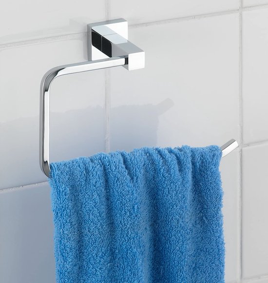 WENKO 17974100 Power-Loc handdoekring San Remo - bevestigen zonder boren, messing, 19,5 x 13,5 x 7 cm, chroom