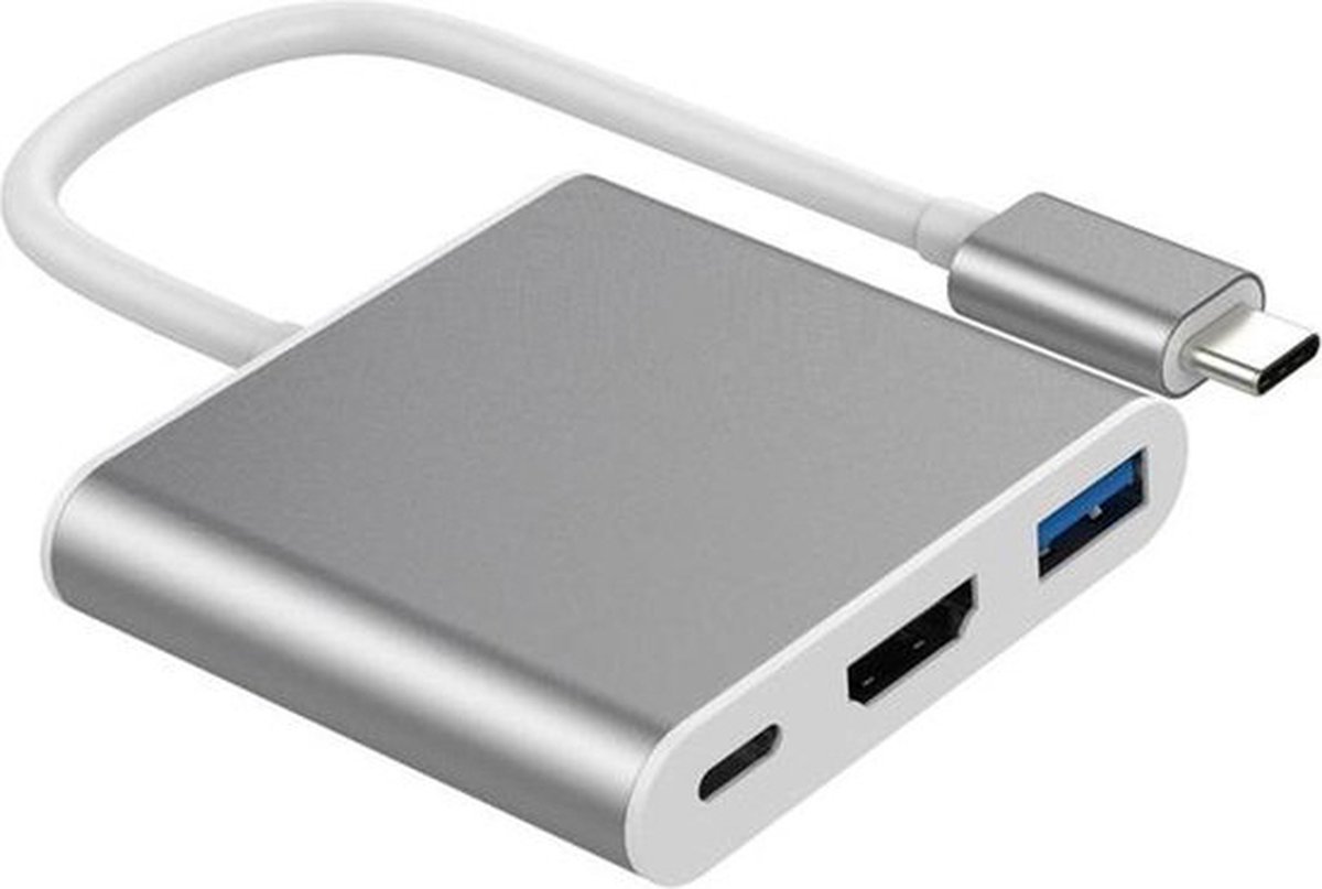 NÖRDIC USBC-N1176, USB-C Dockingstation naar HDMI 4K 30Hz, USB-C 60W PD, USB 3.1, Zilver