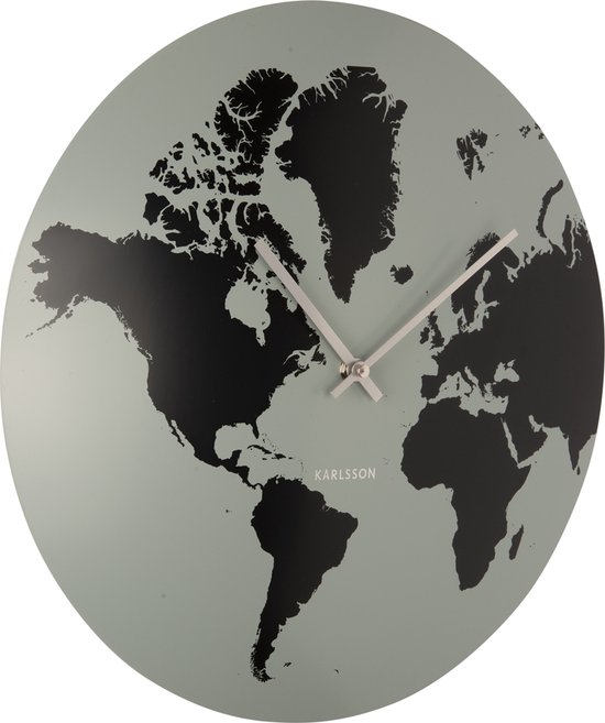 Wall clock World Map metal grayed jade