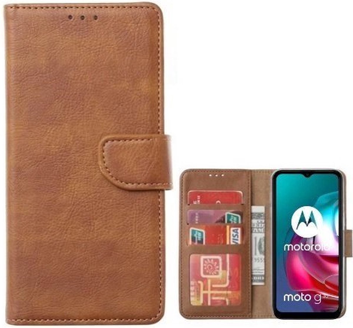 Motorola Moto G30 Hoesje Met Pasjeshouder Bookcase Bruin
