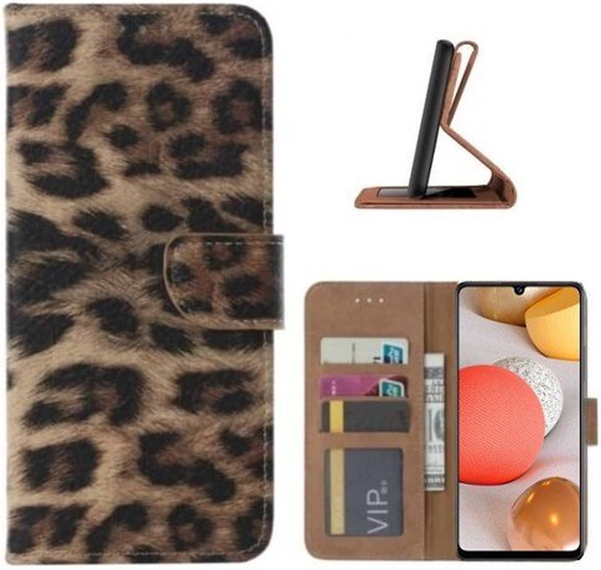 Samsung A42 Hoesje Met Pasjeshouder Bookcase Luipaard
