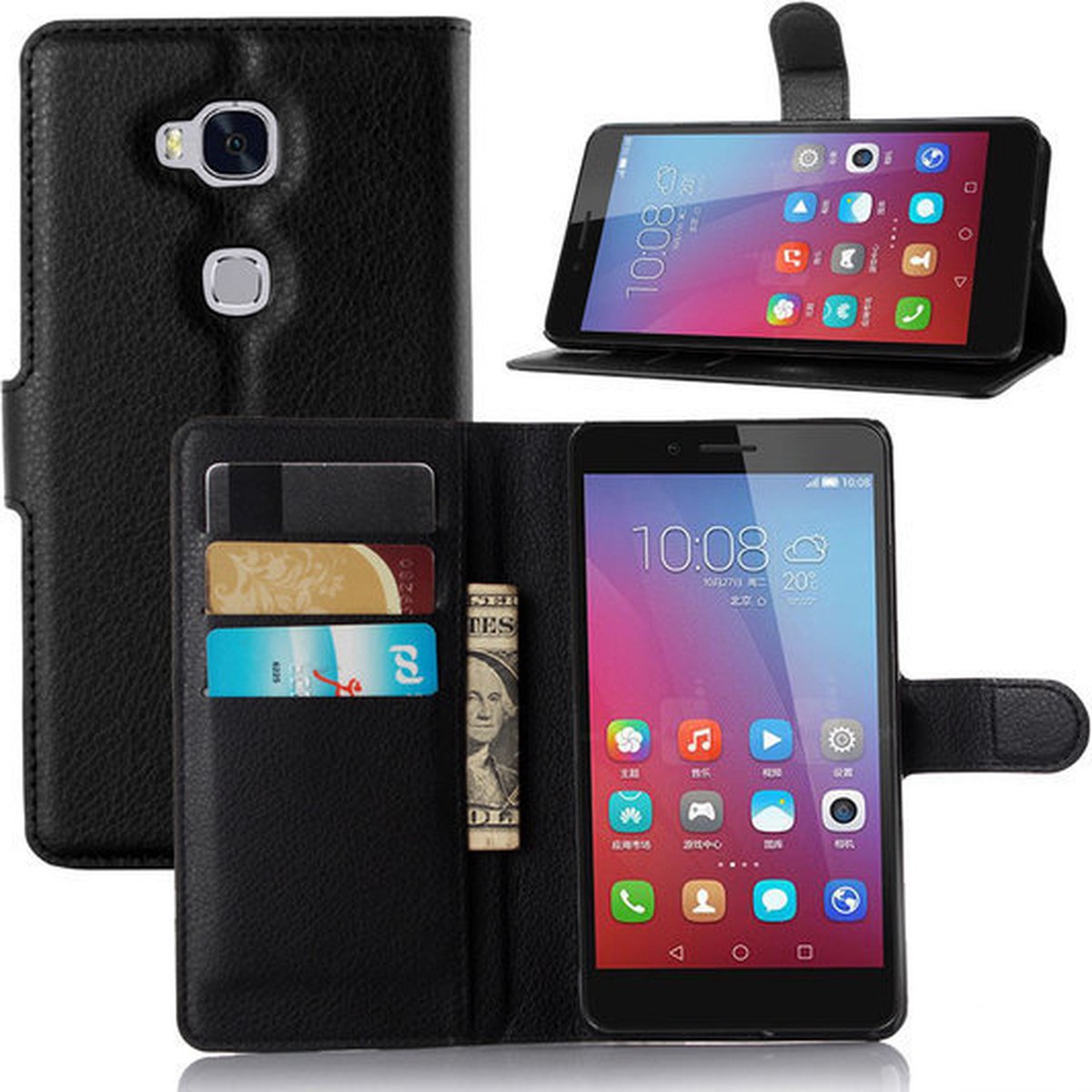 Huawei GR5 / Honor 5X Hoesje Met Pasjeshouder Bookcase Zwart