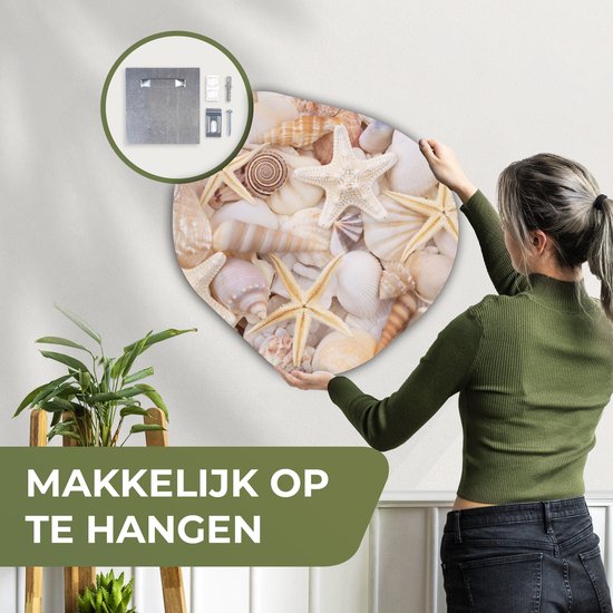 Décoration murale bio - Décoration murale en plastique - Tableau bio - Étoile de mer - Coquillages - Plage - Été - 60x60 cm - Forme miroir bio sur plastique