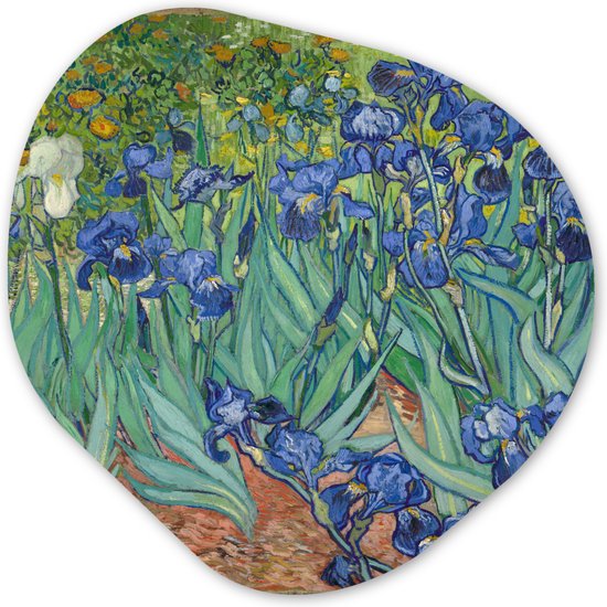 Organische Wanddecoratie - Kunststof Muurdecoratie- Organisch Schilderij - Irissen - Vincent van Gogh- 90x90 cm - Organische spiegel vorm op kunststof