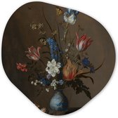 Organische Wanddecoratie - Kunststof Muurdecoratie- Organisch Schilderij - Bloemen in een Wan-Li vaas en schelpen - Schilderij van Balthasar van der Ast- 60x60 cm - Organische spiegel vorm op kunststof