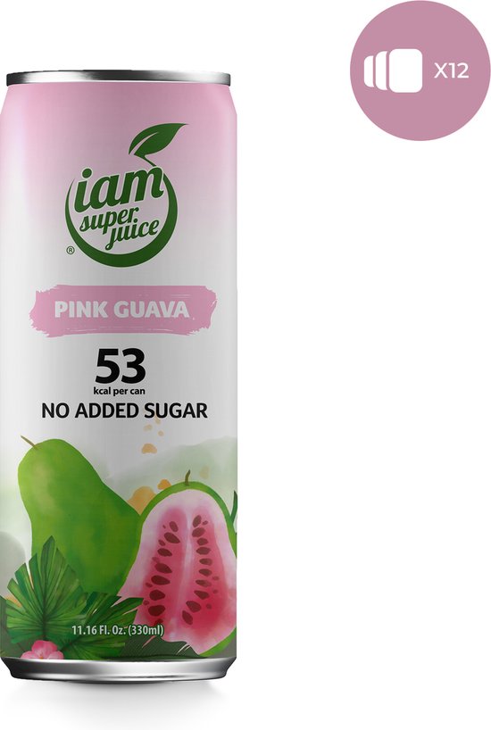 Foto: I am superjuice pink guava 12x0 33l chte pink guava sap gemixt met water zonder toegevoegde suikers zonder conserveringsmiddelen zonder concentraat exotisch fruitsapje fruit juice roze guave sap