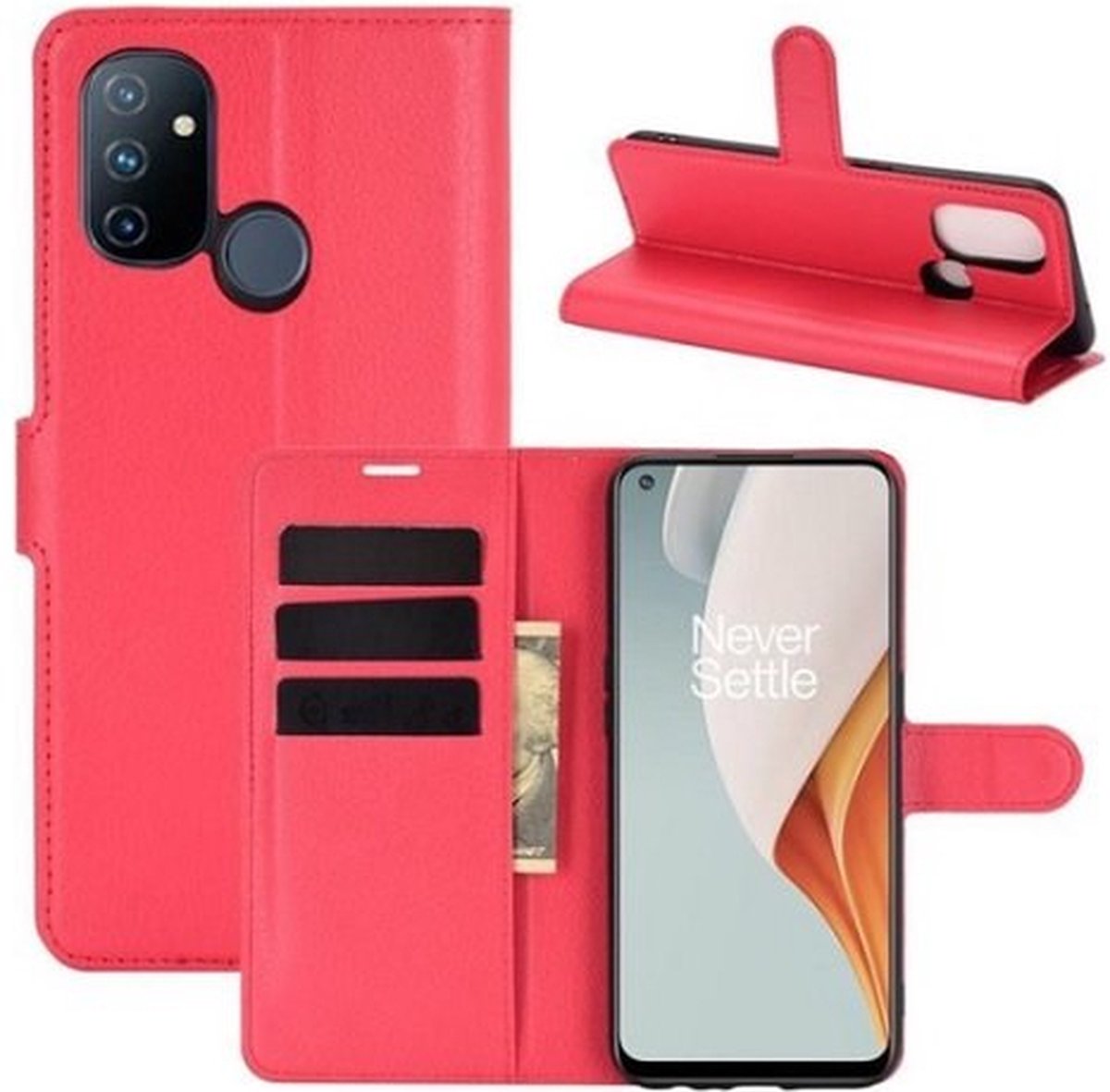 OnePlus Nord N100 Hoesje Met Pasjeshouder Bookcase Rood
