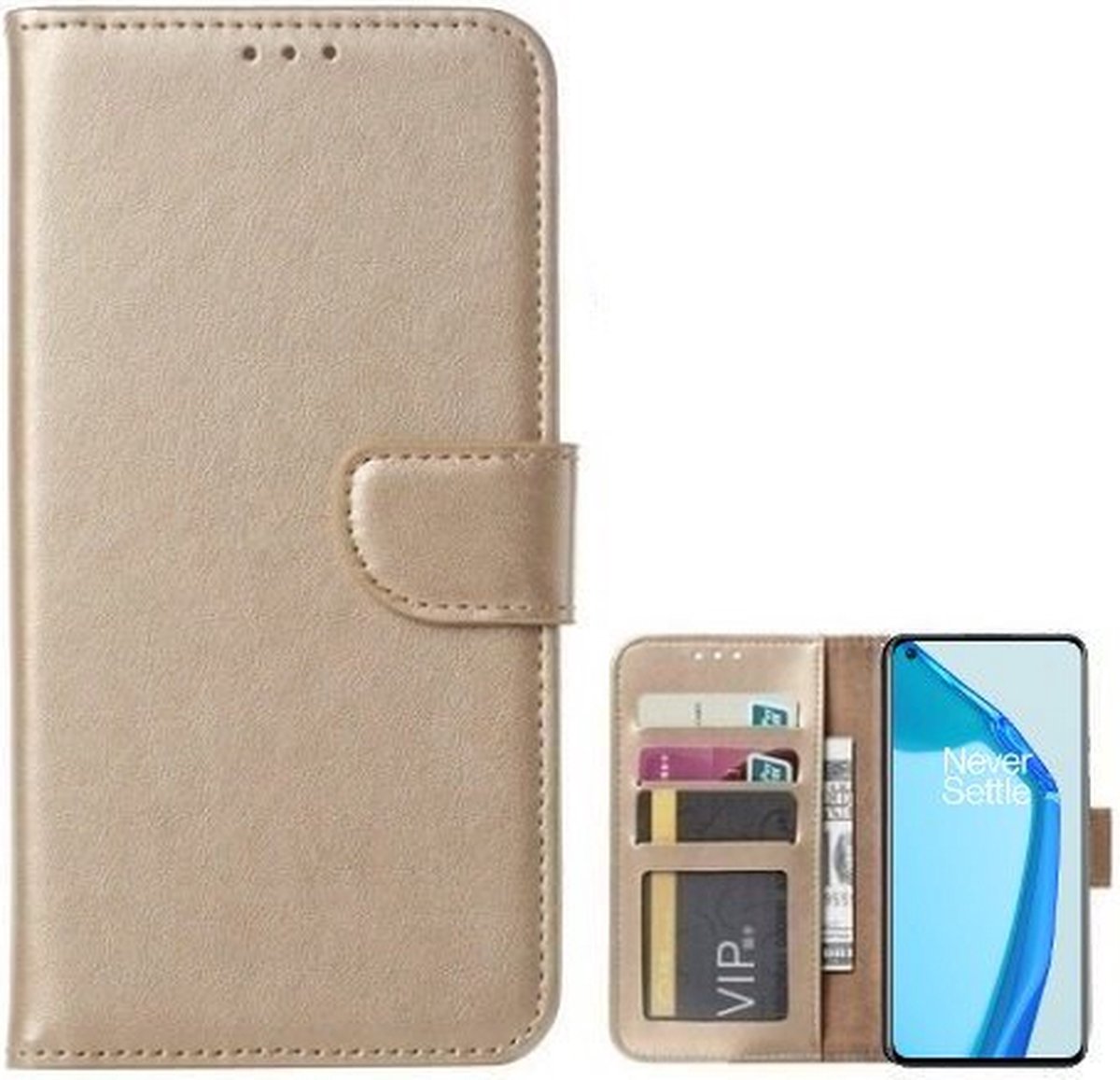 OnePlus 9 Hoesje Met Pasjeshouder Bookcase Goud