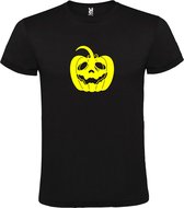 Zwart T-Shirt met “ Halloween Pompoen “ afbeelding Neon Geel Size XXXXXL