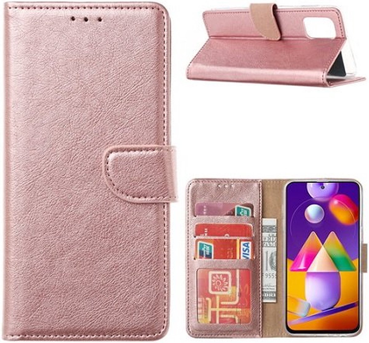 Samsung A42 Hoesje Met Pasjeshouder Bookcase Rose Goud