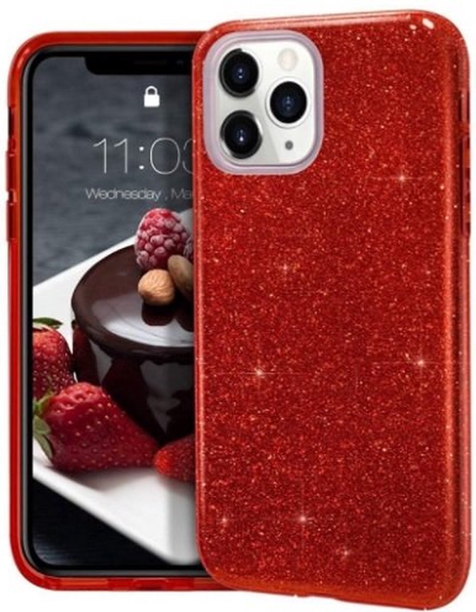iPhone 11 Pro Max Siliconen Glitter Hoesje Rood