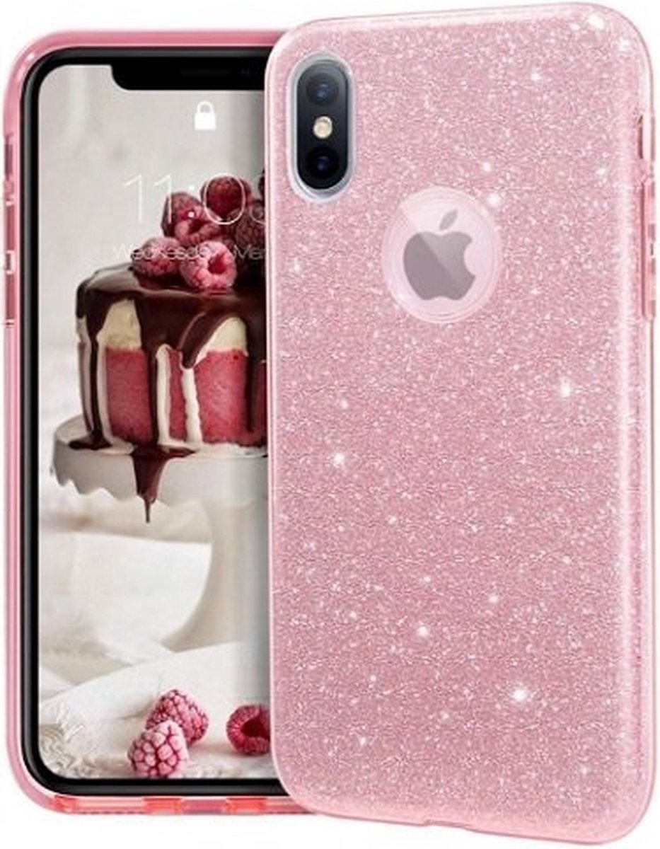iPhone X Siliconen Glitter Hoesje Rose Goud