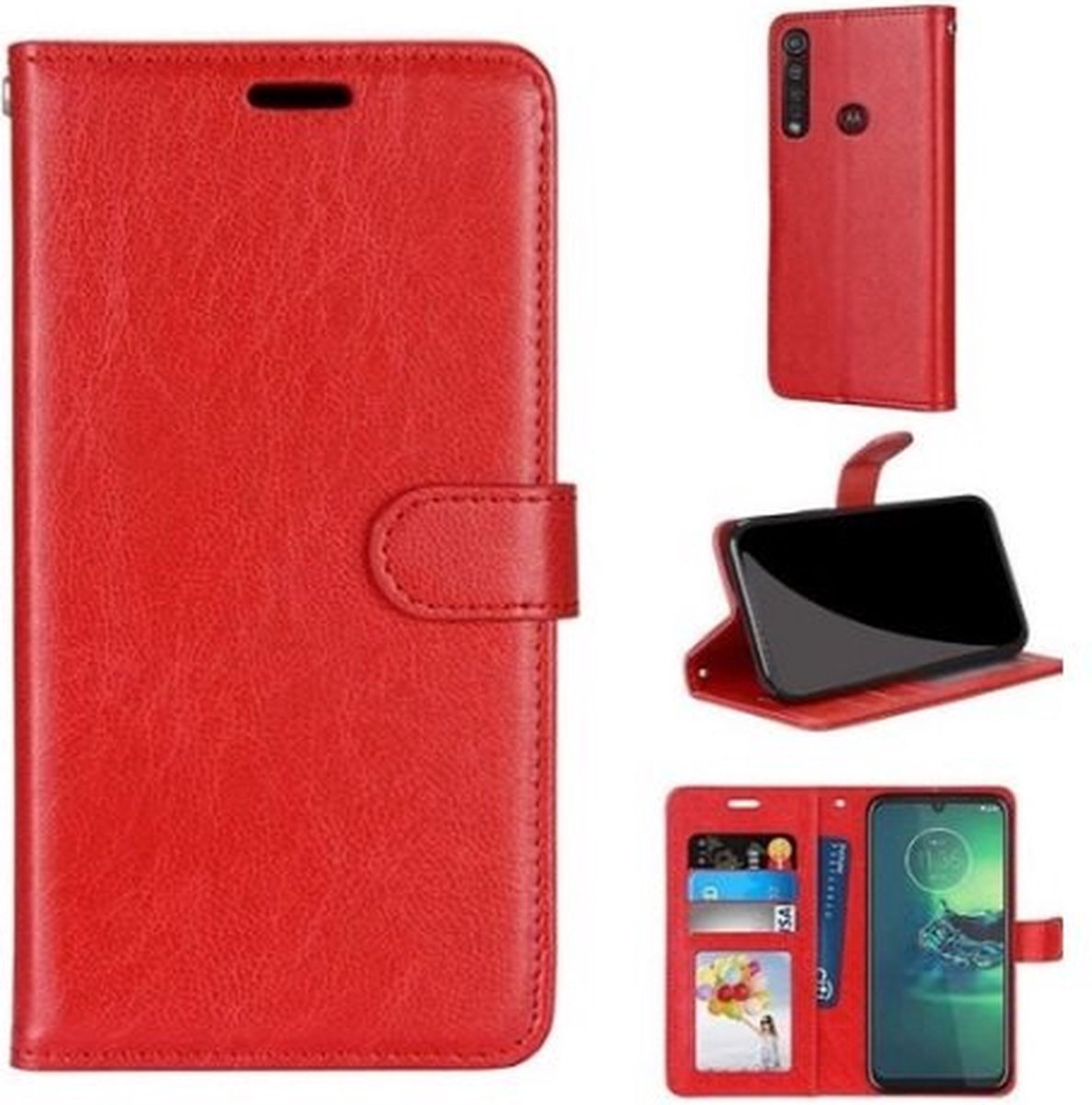 Motorola G8 Power Lite Hoesje Met Pasjeshouder Bookcase Rood