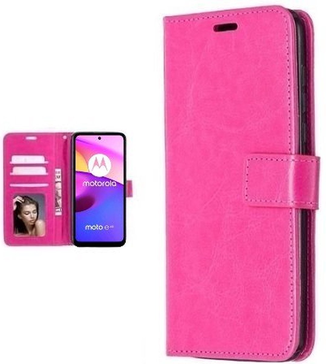Motorola Moto E40 Hoesje Met Pasjeshouder Bookcase Roze