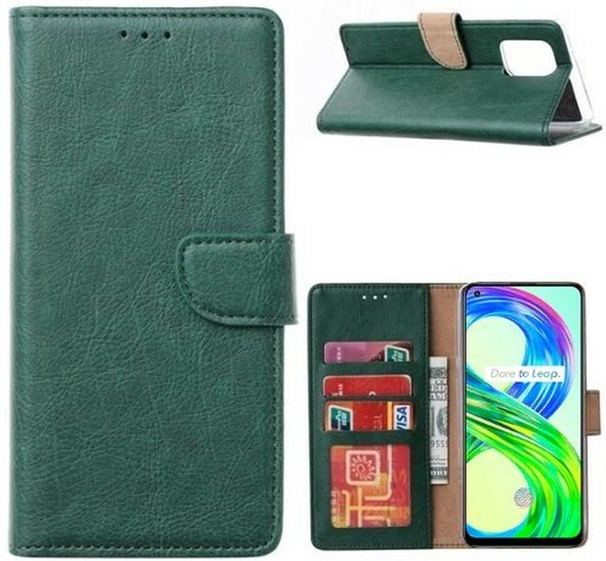 Realme 8 Pro Hoesje Met Pasjeshouder Bookcase Donkergroen