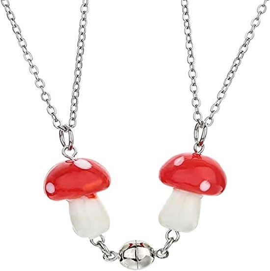 Bixorp Friends BFF Collier pour 2 avec champignon - Collier d'amitié avec cordon argenté - Deux moitiés Best Friends - Pour Filles - Collier Best Friends Cadeau d'amitié pour deux