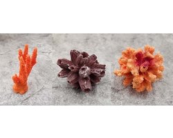 3 Stuks Aquarium Decoratie – Koraal – Oranje & Bruin - Ornament - Vis Tank Decoratie - Realistisch - Koraal Thema - Kleurrijk - Sfeervol - Onderwaterwereld - Visvriendelijk