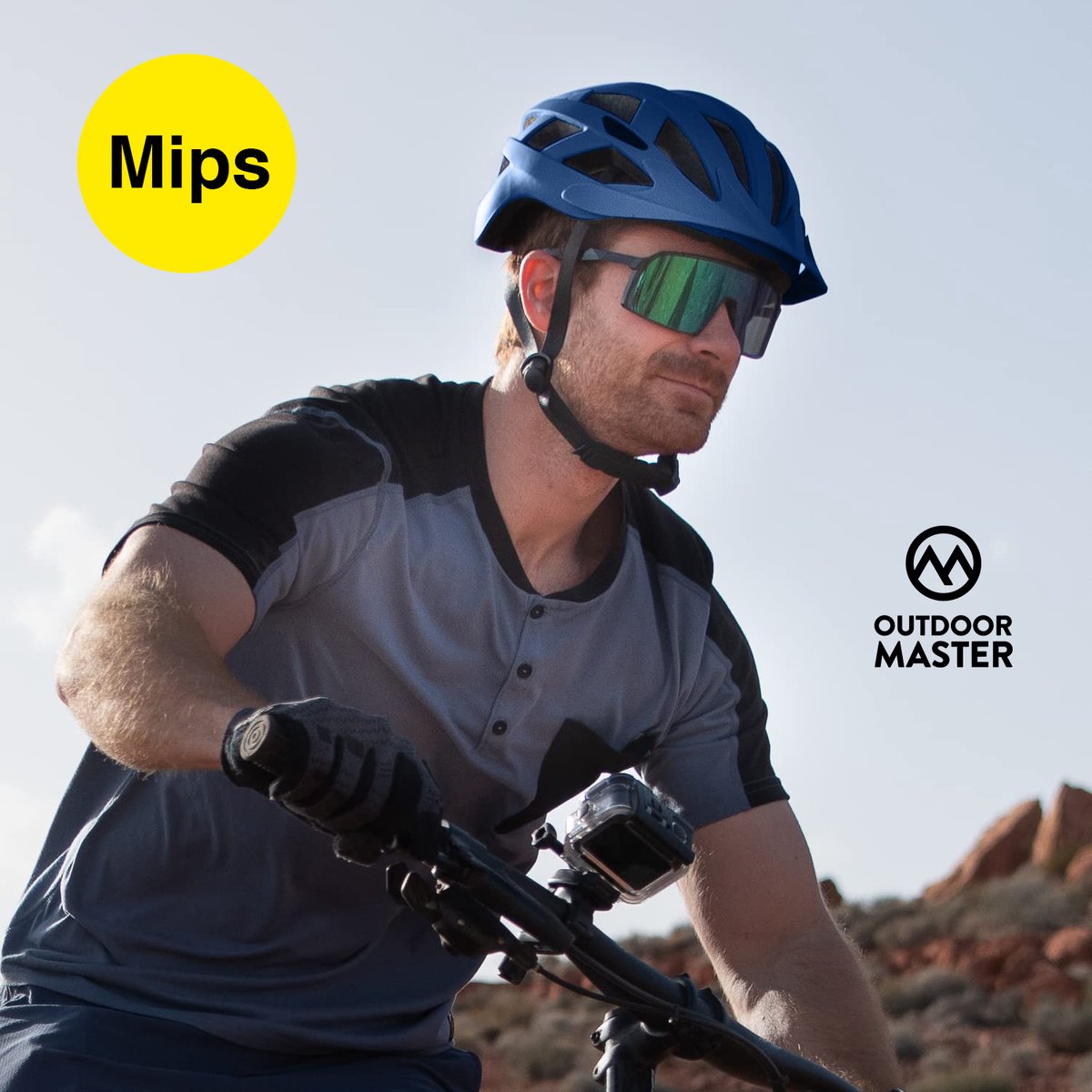 OutdoorMaster Gem recreatieve Blauwe MIPS-fietshelm Maat L - twee verwijderbare voeringen en ventilatie in meerdere omgevingen - fietshelm in de bergen, snelweg voor jongeren en volwassenen
