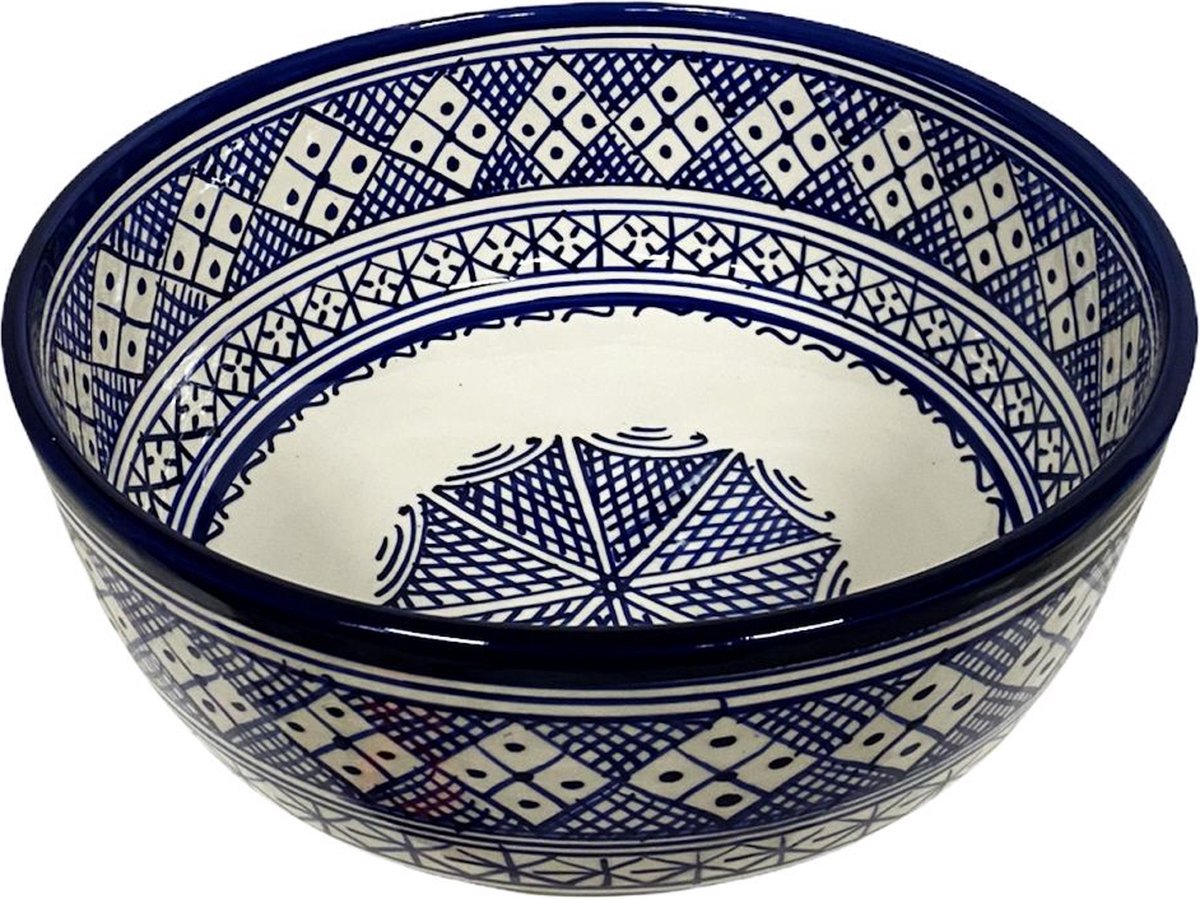 Marokkaanse aardewerk kom blauw wit Ø 25 cm