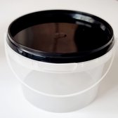 Plastic emmertje - zwart deksel - ø 118 mm - 565 ml - transparant - 25 stuks