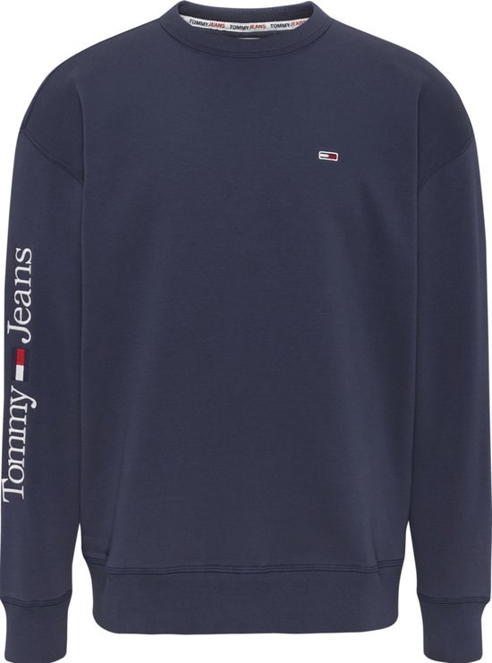Tommy Jeans - Heren Sweaters Reg Linear Placement Crew Sweater - Blauw - Maat M