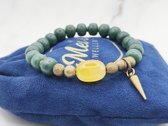 Mei's | Tibetan Bodhi Stone | armband dames / Tibetaanse sieraad / dames sieraad | Hout / Edelsteen / Bodhi / Gele Jade / Koper | polsmaat 17,5 cm / groen / koper / geel