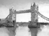 Fotobehangkoning - Behang - Vliesbehang - Fotobehang - Op de Theems - Schilderij van de Tower Bridge in Londen - 350 x 270 cm