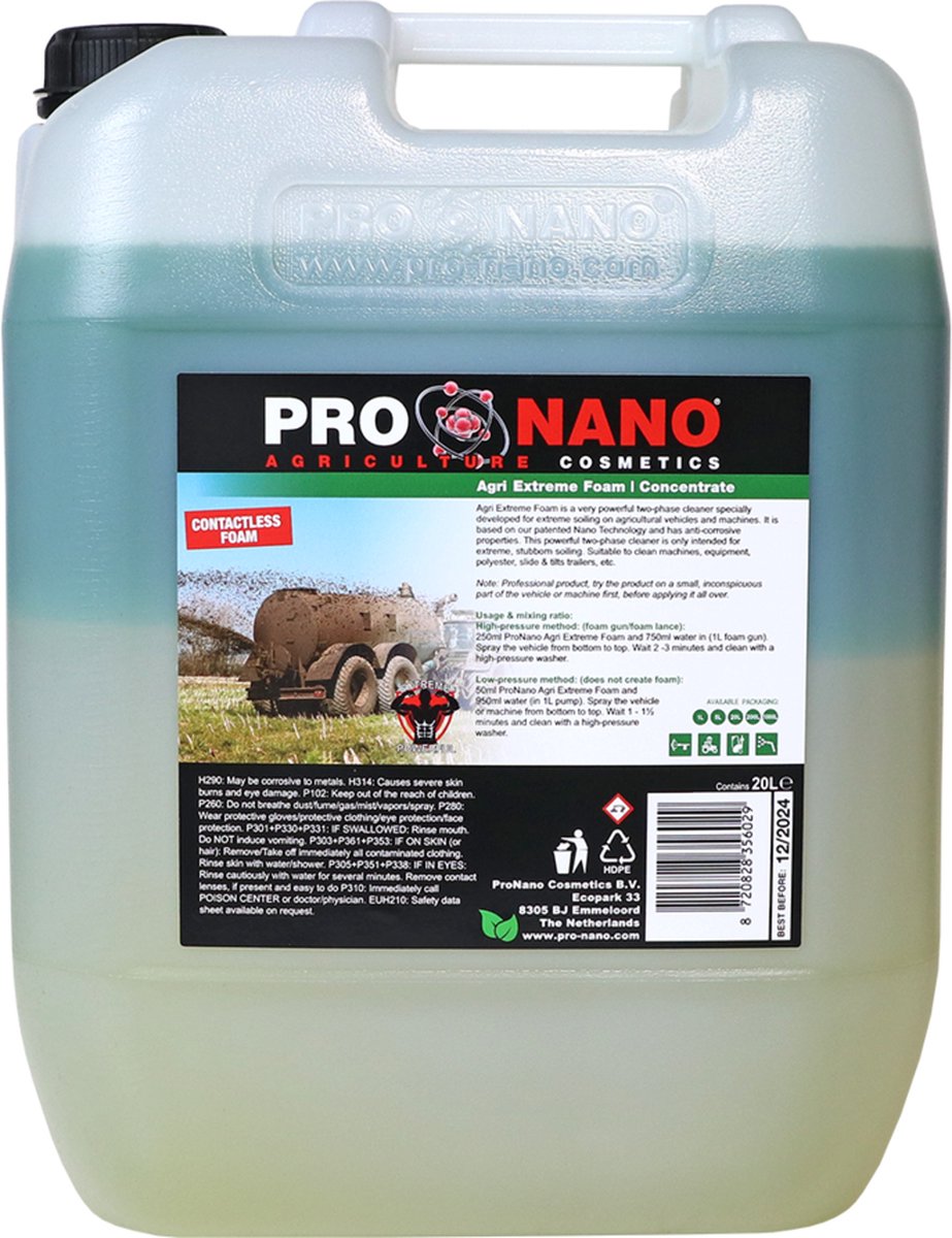 ProNano | Pro Nano Agri Extreme Foam 20L | Tractor Shampoo | Zeer krachtige tweefasenreiniger speciaal ontwikkeld voor extreme vervuilingen op landbouwvoertuigen en machines. Het is gebaseerd op onze gepatenteerde Nano-technologie en heeft anticor