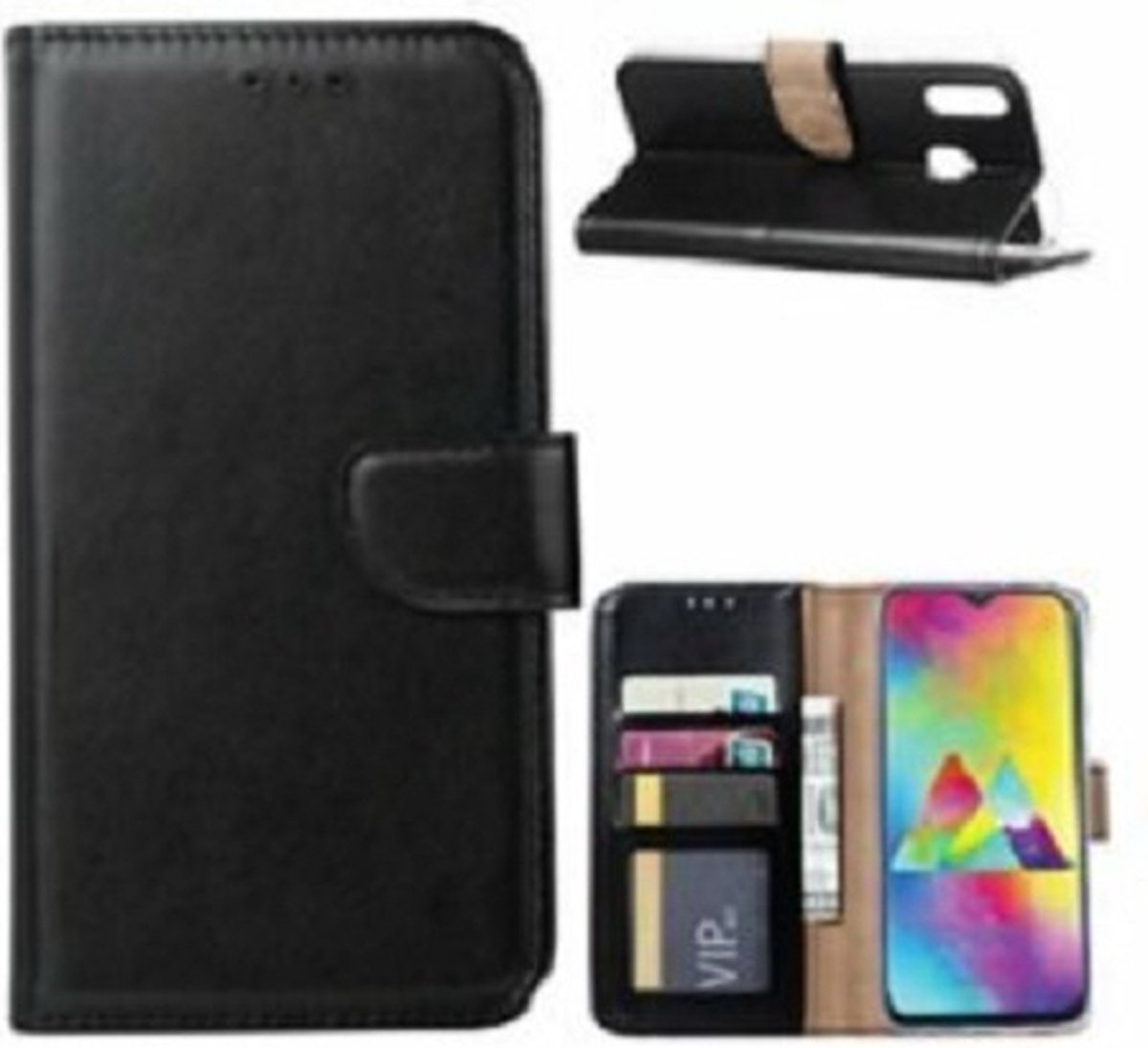 Samsung M20 Hoesje Met Pasjeshouder Bookcase Zwart