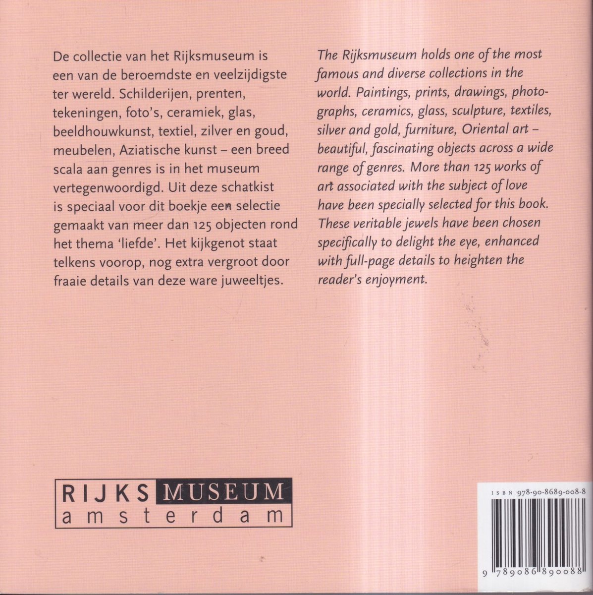 Boek met tekst over collecties van het Rijksmuseum. Bevat een afbeelding van de barcode en tekst.