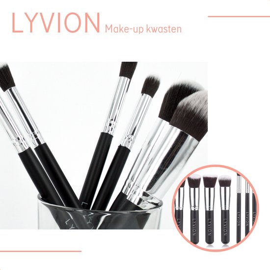 Make-up kwasten Geschenkset 10-delig Synthetisch haar - Zwart en Zilver - LYVION