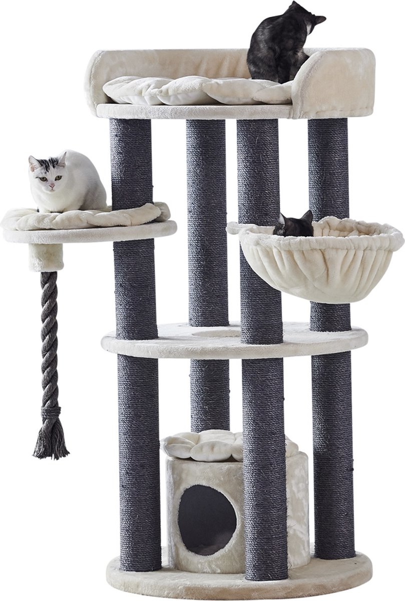 Nobby Krabmeubel Arda – Krabpaal – Huisje – XXL – Touw – Hangmat – Creme – Grijs – Grote Kat – Zware Kat – Maine Coon – 70 X 138 CM