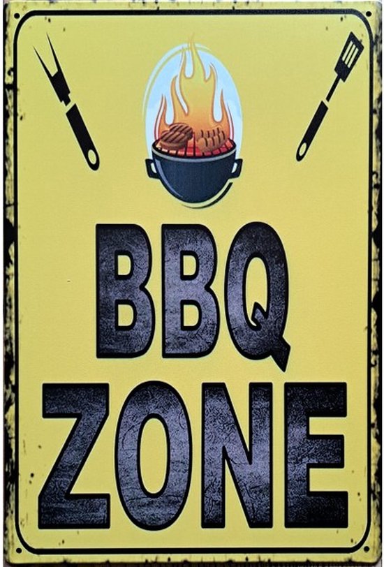 Metalen Wandbord BBQ zone barbeque - 20x30 cm